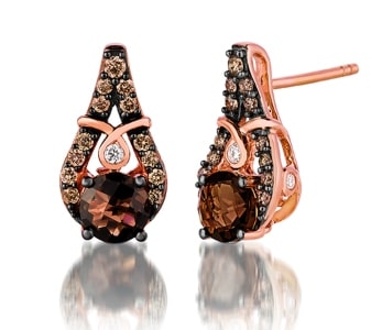 a pair of strawberry gold and chocolate quartz stud earrings from Le Vian.