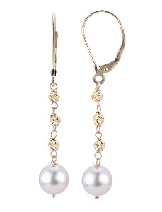 Yellow gold and pearl dangle earrings