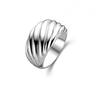 A stylized silver fashion ring