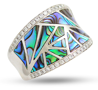 Colorful ring with diamonds and abalone