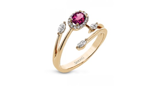 A rose gold spinel ring with diamond accents from Simon G.