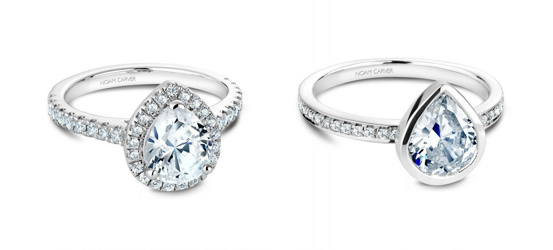 Pear shaped engagement rings at Huntington Fine Jewelers
