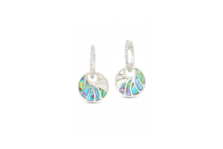 A pair of Frederic Sage natural shell earrings, available at Huntington Fine Jewelers.