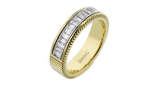 a mixed metal fashion ring by Simon G. with diamond accents