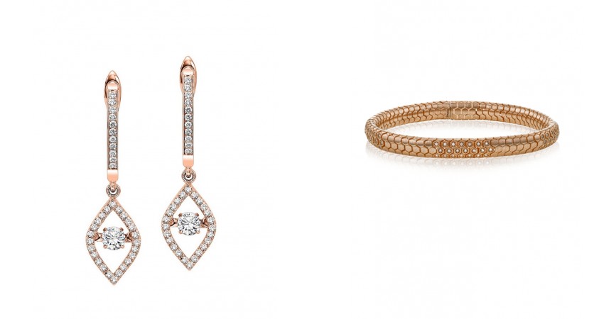 Elegant rose gold jewelry by Rhythm of Love and Simon G, available at Huntington Fine Jeweler.