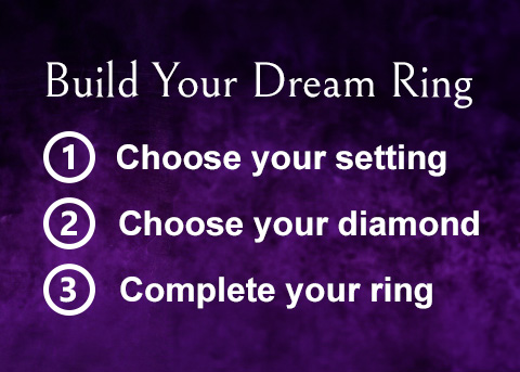 Build Your Dream Ring. 1 - Choose Your Setting | 2 - Choose Your Diamond | 3 - Complete Your Ring