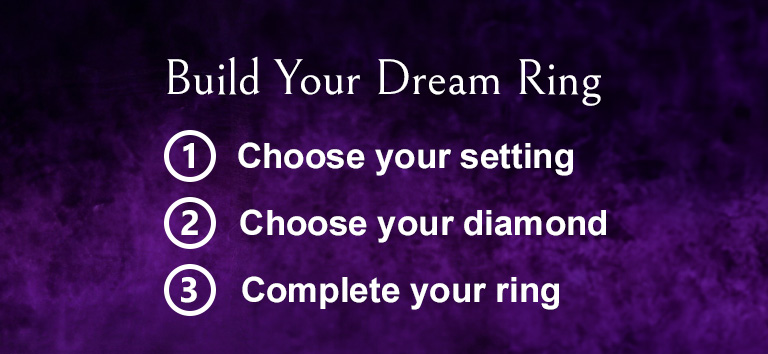 Build Your Dream Ring. 1 - Choose Your Setting | 2 - Choose Your Diamond | 3 - Complete Your Ring