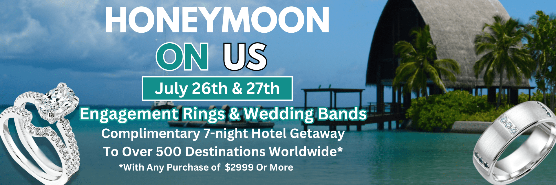 Honeymoon Engagement Ring Wedding Band Hotel Getaway